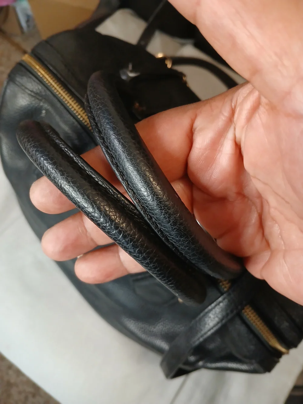 Michael Kors Black Pebbled Leather Satchel with Gold Hardware